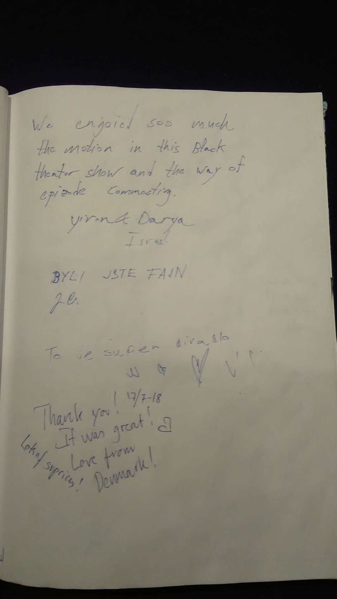 Black light theatre guestbook
